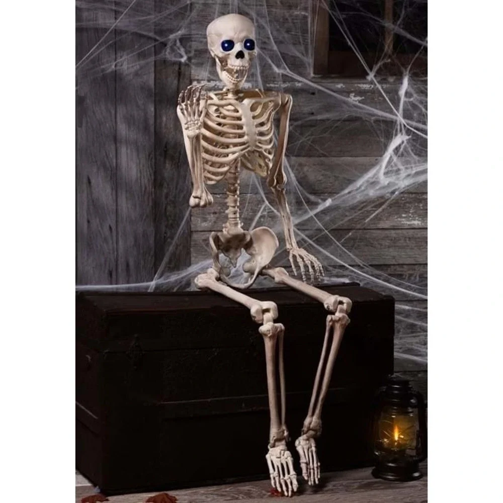 5 ft‎ Halloween Life Size Human Skeleton Poseable Bones Blue LED Light Eye